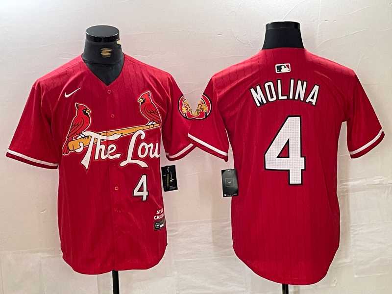 Men%27s St Louis Cardinals #4 Yadier Molina Red 2024 City Connect Limited Stitched Baseball Jersey